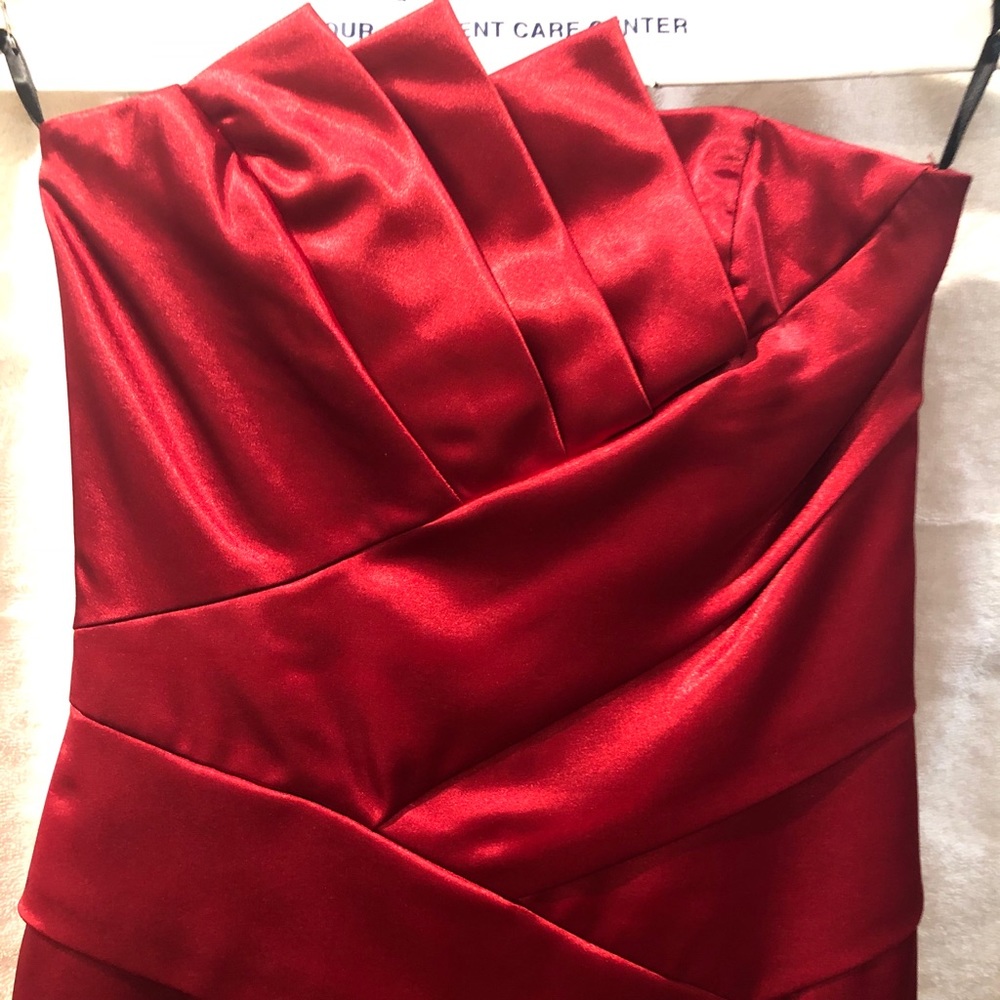 Jessica McClintock red satin strapless dress